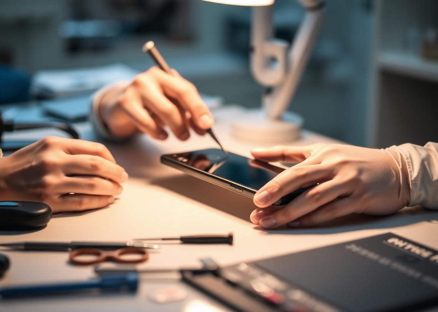 Technicien MOBILESTORE réparant un téléphone à Lyon 8